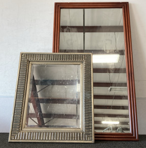 (1) LARGE WOOD FRAMED MIRROR (26”X46”) WITH (1) METAL FRAMED MIRROR (23.5”X37.6”)