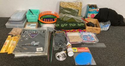 (5) Diffrent Varity of Fabrics (3) Layoer Round Knitting Loom (2) MinWax Blend-Fil pencil (1) Electric Balloon InFlator &More