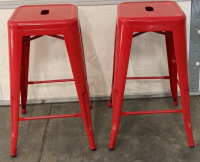 TWO RED METAL BAR STOOLS 27” - 2