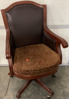 (1) LEATHER BACK CUSHIONED ROLLING OFFICE CHAIR, (1) BLACK ROLLING OFFICE CHAIR - 3