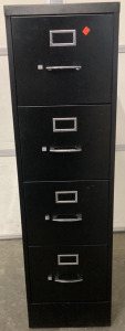 FOUR DRAWER BLACK FILING CABINET (26.5X15X52”)