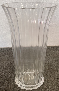 10” GLASS CRACKLE VASE, 11” CLEAR GLASS VASE, PARTYLITE RUBY RED HURRICANE CANDLE HOLDER 12”