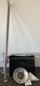 MIDEA BLACK WINDOW A/C UNIT, PROTEMP CONSTRUCTION HEATER, CLEAR BALL END SINGLE CURTAIN ROD WITH TIEBACKS