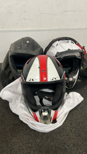 (3) HELMETS ( SIZE PICTURED) AND GREEN SALOMON DUFFLE BAG