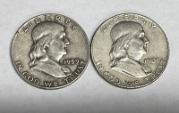 (2) 1959 And 1963 90% Silver Franklin Half Dollars