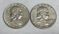 (2) 1953 And 1954 90% Silver Franklin Half Dollars