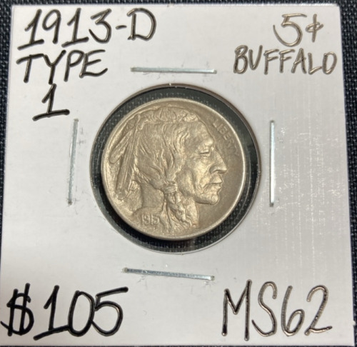 1913-D MS62 Type 1 Buffalo Nickel