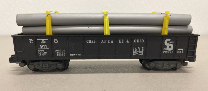 (1) American Flyer Post War C&O Pipeload Train Car #911 Dated 1955-1957