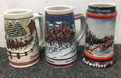 (3) Budweiser Collectors Series Steins 1984, 1989, 1992