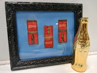 (1) 8×10" Black Frame With Collectible Coca-Cola Matchbooks (1) Gold Coca-Cola Bottle