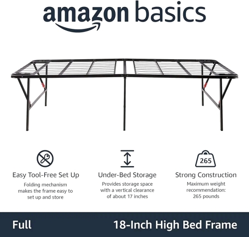 Amazon Basics Foldable Metal Platform Bed Frame with Tool Free Setup, Black Queen