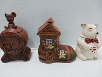 (3) Antique Cookie Jars (1) Set of Western Style Book Ends - 2
