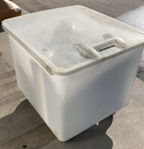 Square Rolling Restaurant Storage Bin w/ (7) Assorted Metal Pots