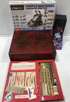 (1) Ornate Chinese Checker Box & Pieces (1) Calligraphy Set (1) Simple Machines with 3D Interaction &More