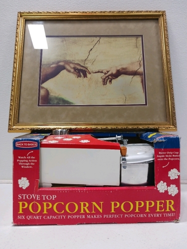 (1) Stove Top Popcorn Popper (1) (22×18") Hanging Picture Frame