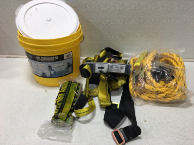 (1) Guardian Angle Fall Protection Kit (1) Safety Harness (1) Set Anchor Plates (1) 50&rsquo; Lifeline (Meets OSHA Safety Requirements)
