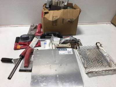 Assorted Paint Supplies Including Finishing Trowels,Scrapers,Block Sanders & More