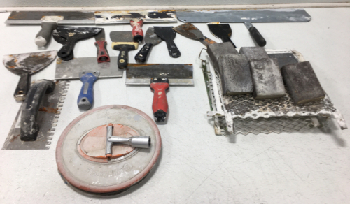 Assorted Painting Supplies Including Putty Knives,Scrapers,Sanding Blocks & More
