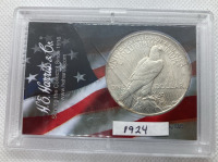 1924 Peace Dollar In Protective Case - 2