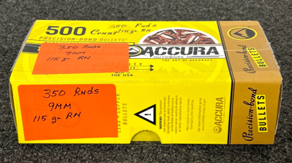 (350) Rnds Of 9mm 115 Gr. RN