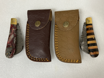 Pair Of Demascus Knives With Sheaths