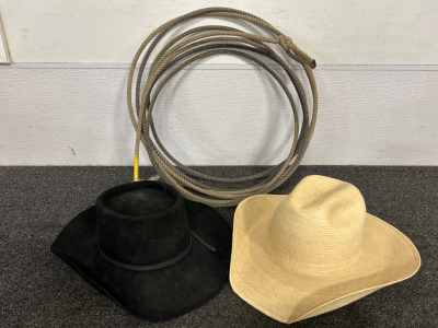 Sunbody Hat Size 7-1/2, Resistol 5x Beaver Hat, And Lasso