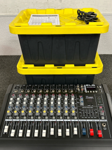 Like New Elm PXM 1002D-USB Professional 10-Channel Sound Mixer (Tested-Powers On) with 2 Small Totes of Mic and Speaker Cords