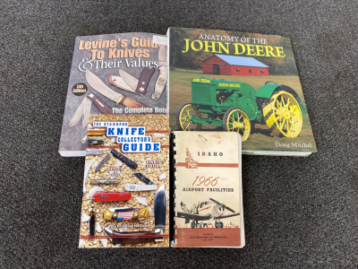 Knife Collectors Guides, 1966 Airport Facilities Guide, and John Deere Book