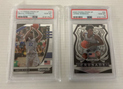 James Wiseman 2020 Panini Prizm DP #42 PSA Gem Mint 10, James Wiseman 2020 Panini Prism DP #82 PSA Gem Mint 10