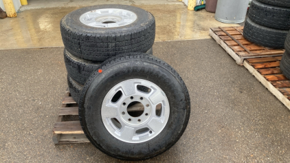 (4) FIRESTONE TRANSFORE HT TIRES ON 8-BOLT WHEELS - LT245/75R17