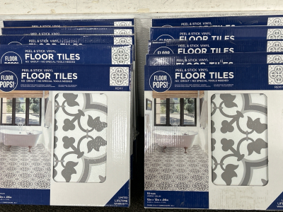 (10) Boxes of Peel & Stick Vinyl Floor Tiles-All Matching ‘Rent’ Design by FLOOR POPS!