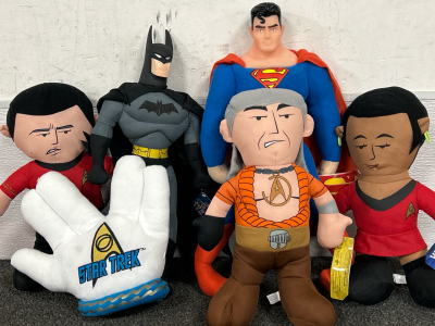 (4) Star Trek Plushies (1) Batman (1) Superman