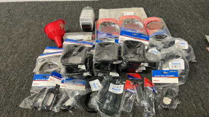 (3) Round LED Work Lights, Muti-Sized Black Vinyl Grommets, Red Funnel, And More
