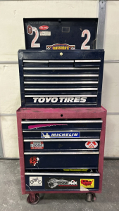 Rolling Blue/ Faded Red Toolbox W/ Top Chest And Tools