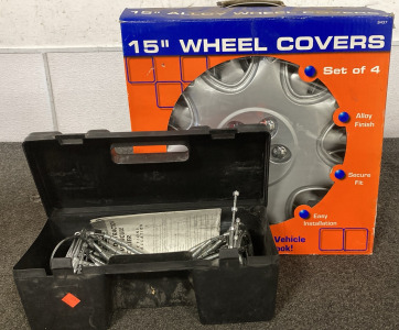 Set of 4 Alloy Finish 15&rdquo; Wheel Cover and SnowTrac Traction Cables