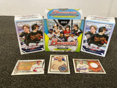 2023 Topps Chrome (2) Boxes Open Cards, One Box Assorted Cards Including Banner Season Ohtani, Whit Merrifield Game Used Edition