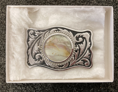 (1) Vintage Metal Buckle With Stone Center (3.5&rdquo;X2.5&rdquo;)