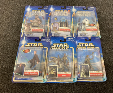 (6) Vintage Star Wars &ldquo;Attack Of The Clones&rdquo; Figurines Including (1) &ldquo;Anakin Skywalker&rdquo; Figurine, (1) &ldquo;Orn Free Taa&rdquo;, (1) &ldquo;Massif&rdquo;, And More