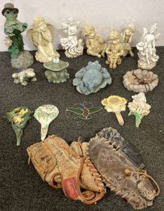 Frog Garden Decorations, Vintage Fairy & Angel Garden Figurines, 2 Baseball Mitts & More