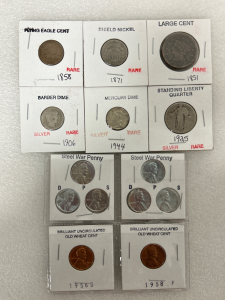 Steel War Pennys, Brilliant Uncirculated Wheat Cents, Standing Liberty Quarter, Shield Nickel, and More