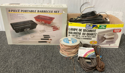 (1) 4-Piece Portable Barbecue Set (1) Box Full Of Misc Cords