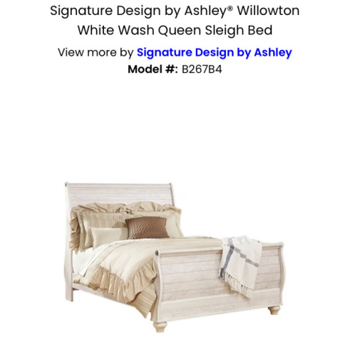 Queen Whitewashed Sleigh Headboard and Rails (No Footboard Included) - SP4