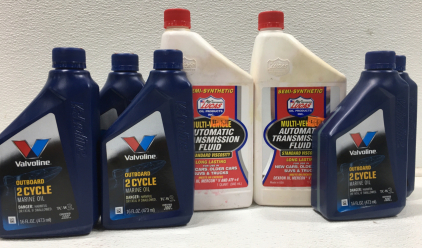 (5) 16 FL. OZ. Bottles Valvoline Outboard 2 Cycle Marine Oil (2) Quarts Lucas Multi Vehicle Transmission Fluid