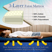 FULI Japanese Futon Mattress, 100% Cotton, - 2