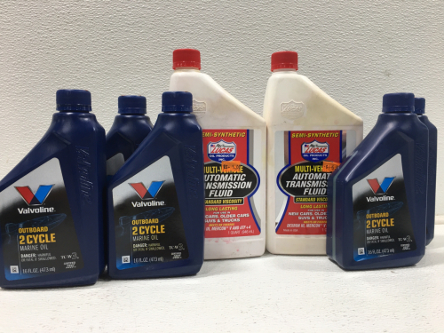 (5) 16 FL. OZ. Bottles Valvoline Outboard 2 Cycle Marine Oil (2) Quarts Lucas Multi Vehicle Transmission Fluid