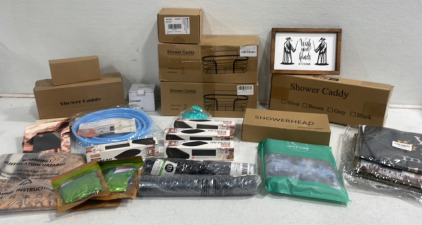 (2) Sink Mats (3) Shower Caps (3) Assorted Shower Caddy&rsquo;s (1) Wash Your Hands Bathroom Sign And More!