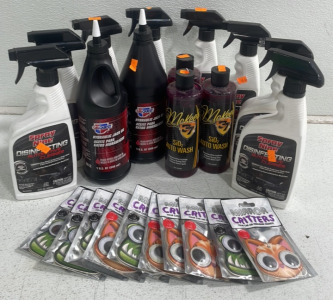 (8) Automotive Disinfectant Cleaner (2) SiO2 Auto Wash (10) Mirror Critter Air Fresheners