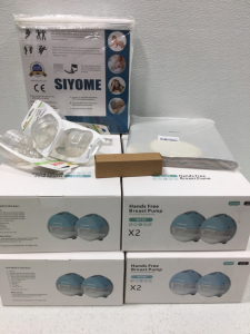 (12) Hands Free Breast Pumps (2) Mattress Covers with Green bag & More
