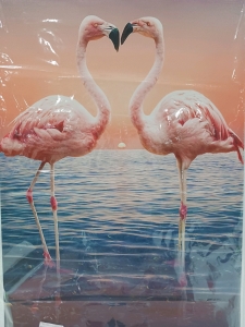 (2) Pink Flamingo Water love Hanging Pictures