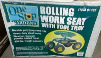 Rolling Work Seat w/ Tool Tray Heavy Duty Steel Frame, New In Box